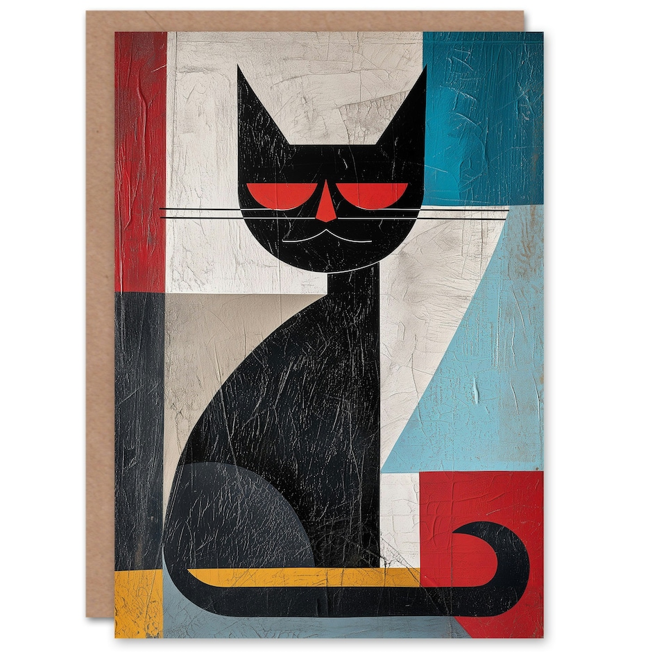 image 1 of Cubist Colourful Pop Man Woman Girl Boy Cat Birthday Card