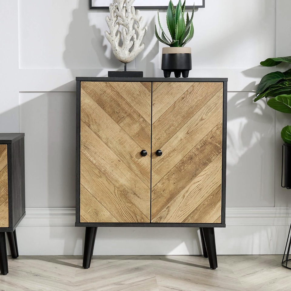 image 1 of Sideboard 2 Doors Black Frame Storage Cupboard Cabinet Living Room Furniture