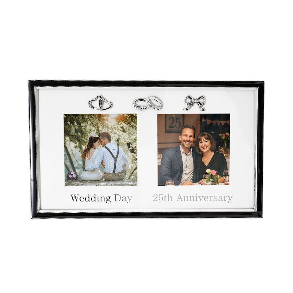 image 1 of 25th Anniversary & Wedding Frame with Silver & Black Icons | Silver | One Size