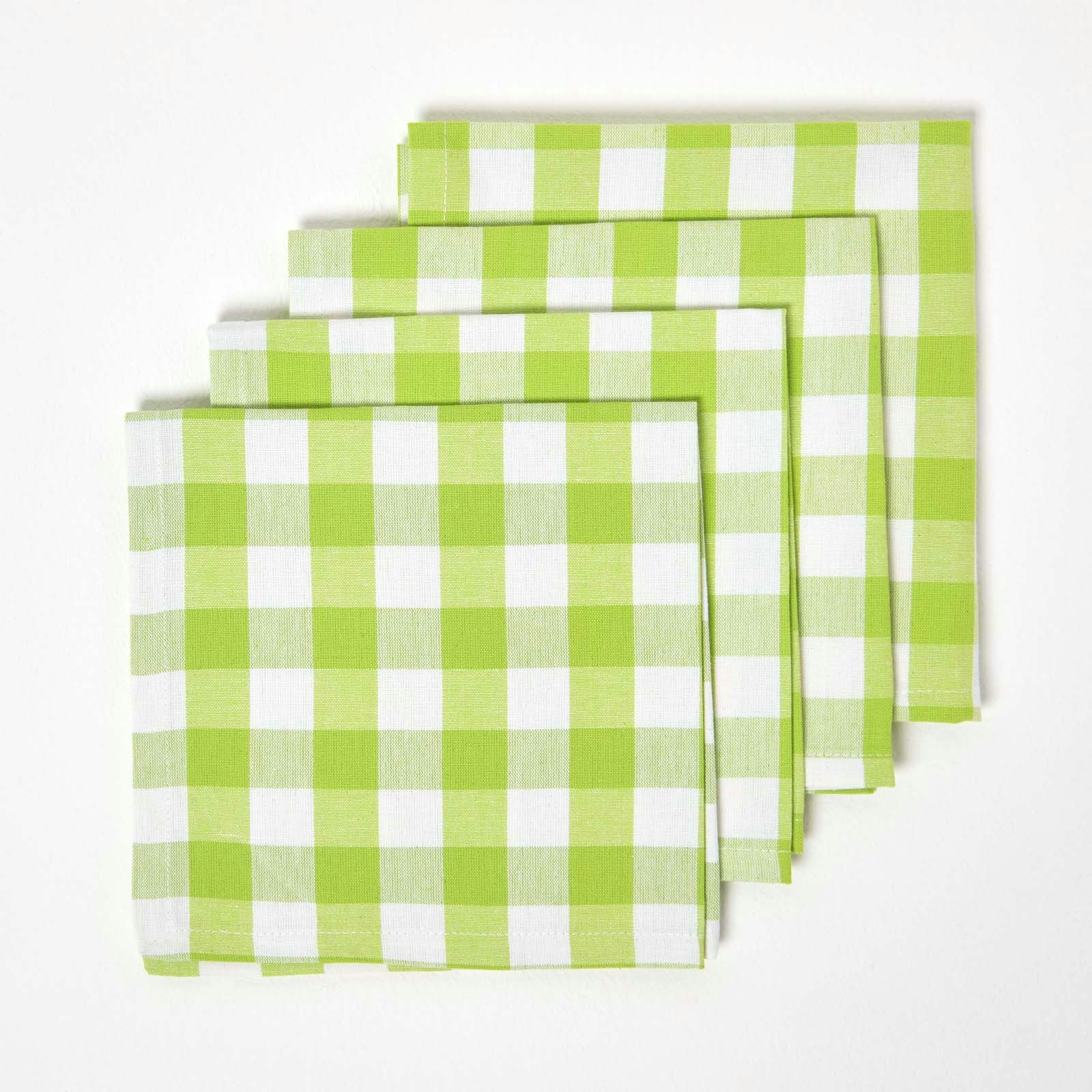 Homescapes Block Check Cotton Gingham Napkins, Set of 4 in Green