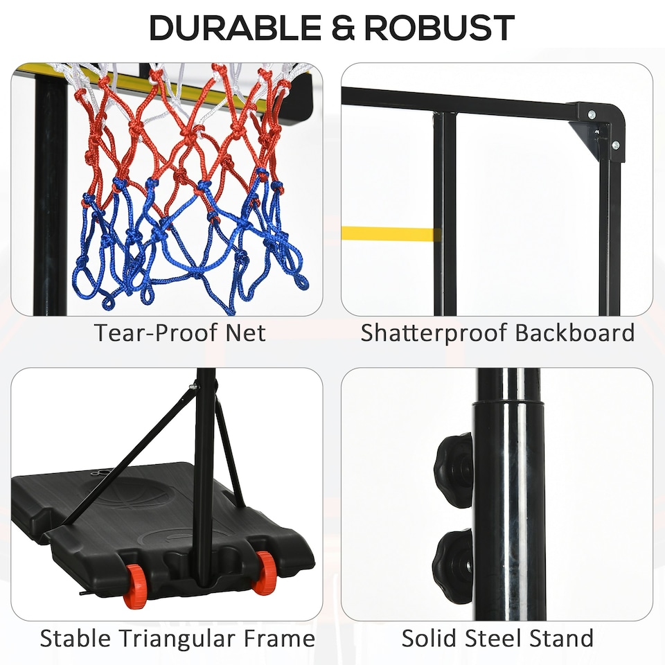 image 1 of SPORTNOW Adjustable Basketball Hoop and Stand w/ Wheels, 1.8-2.1m, Yellow