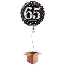 Gold Sparkling 65th Birthday Round Foil Balloon - Inflated Balloon in a Box