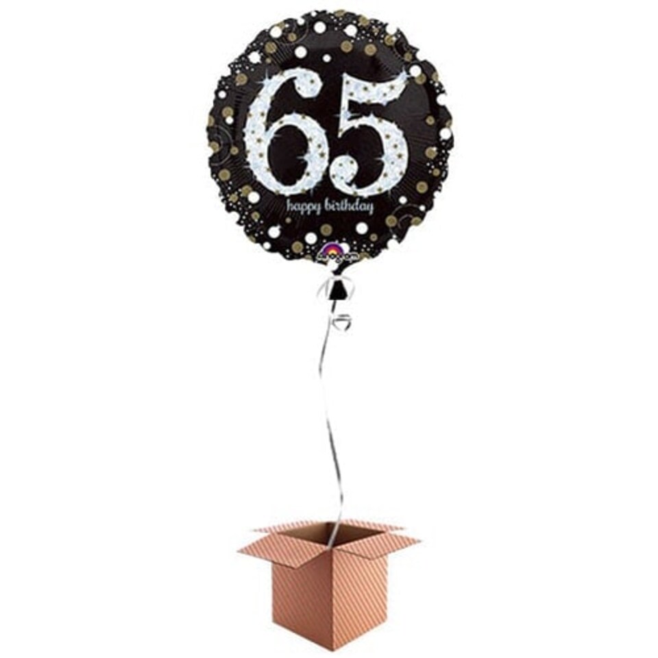 Gold Sparkling 65th Birthday Round Foil Balloon - Inflated Balloon in a Box