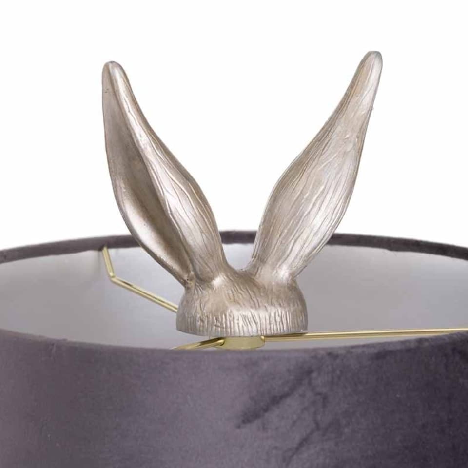 image 1 of Hare Table Lamp with Grey Velvet Shade - Resin - L25 x W25 x H50 cm - Silver Silver