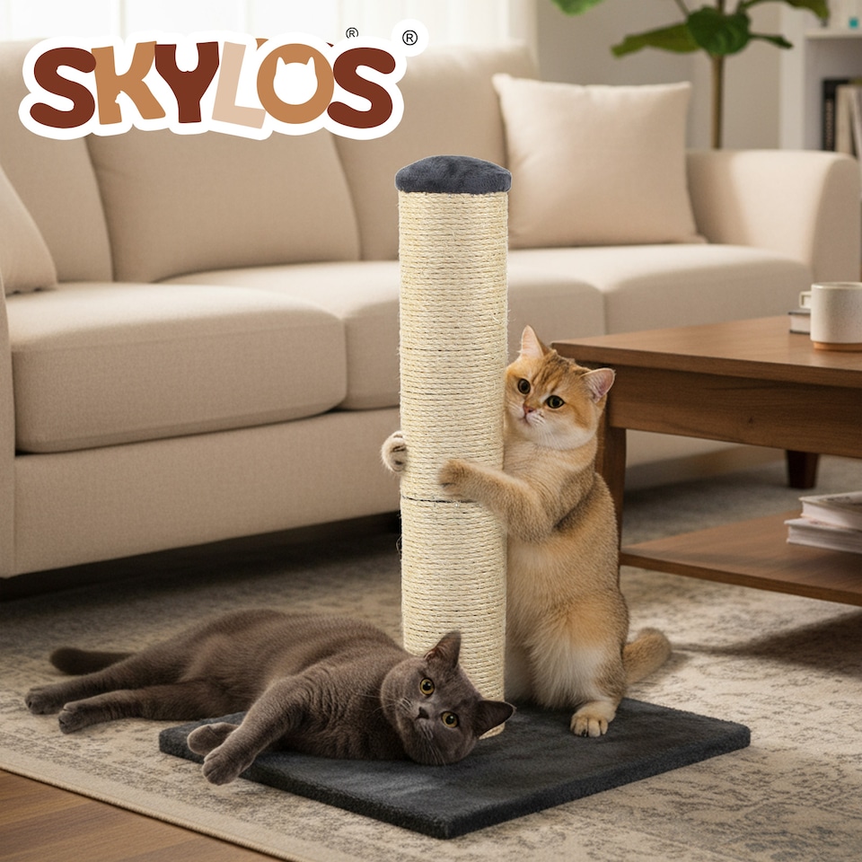 image 1 of Skylos Tall Cat Scratching Post Natural Sisal Pole Heavy Duty Base Toy