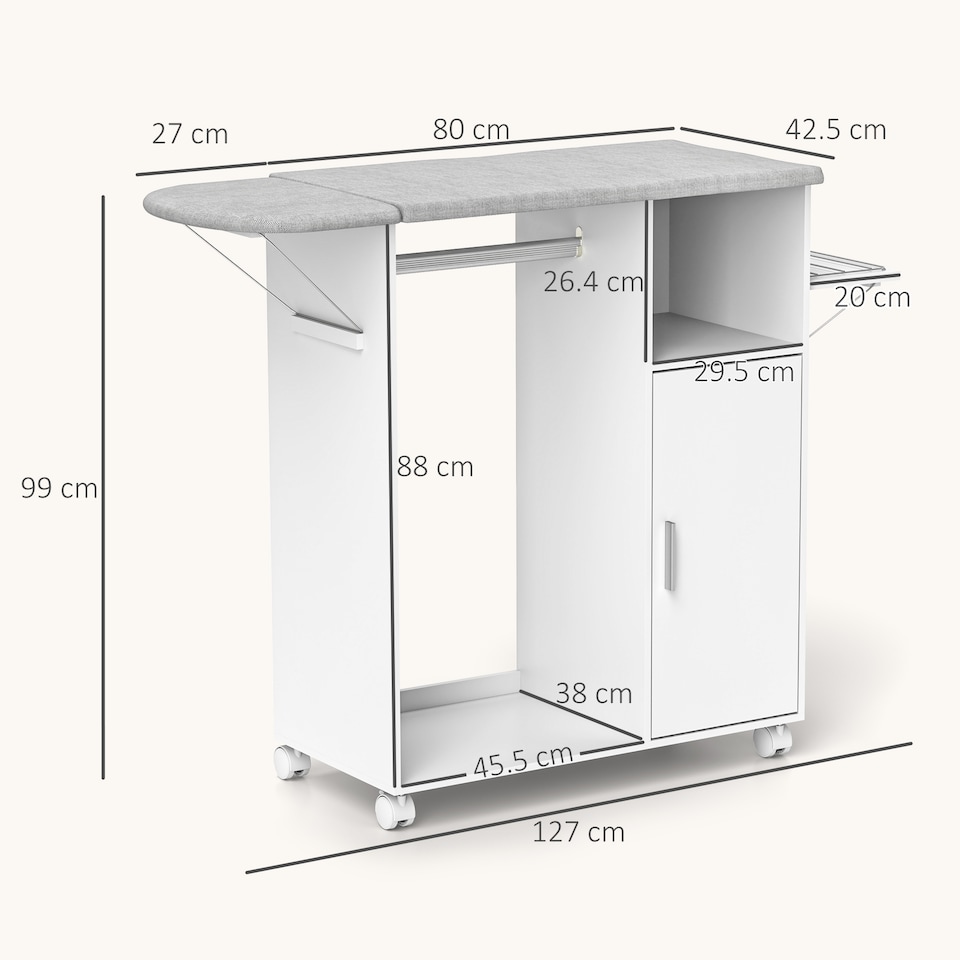 image 1 of HOMCOM Rolling Ironing Board Cabinet, Foldable Ironing Station with Storage