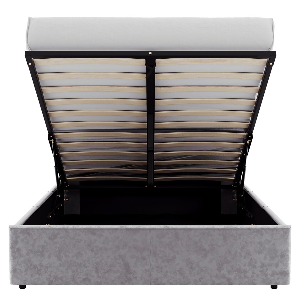 image 1 of Vida Designs Veronica 4ft6 Double Ottoman Bed Storage Fabric Upholstered, Silver Velvet, 135 x 190cm