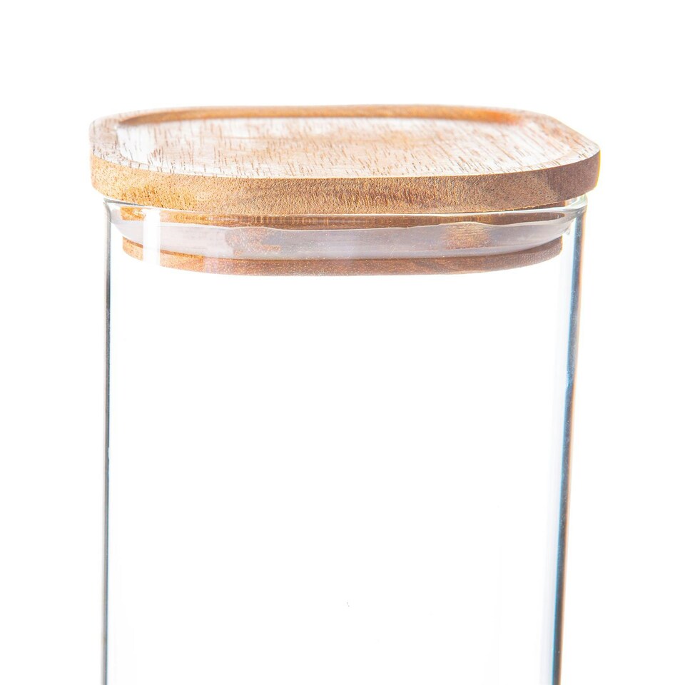 image 1 of Argon Tableware Square Glass Storage Jars with Wooden Lids - 2.2 Litre - Pack of 6