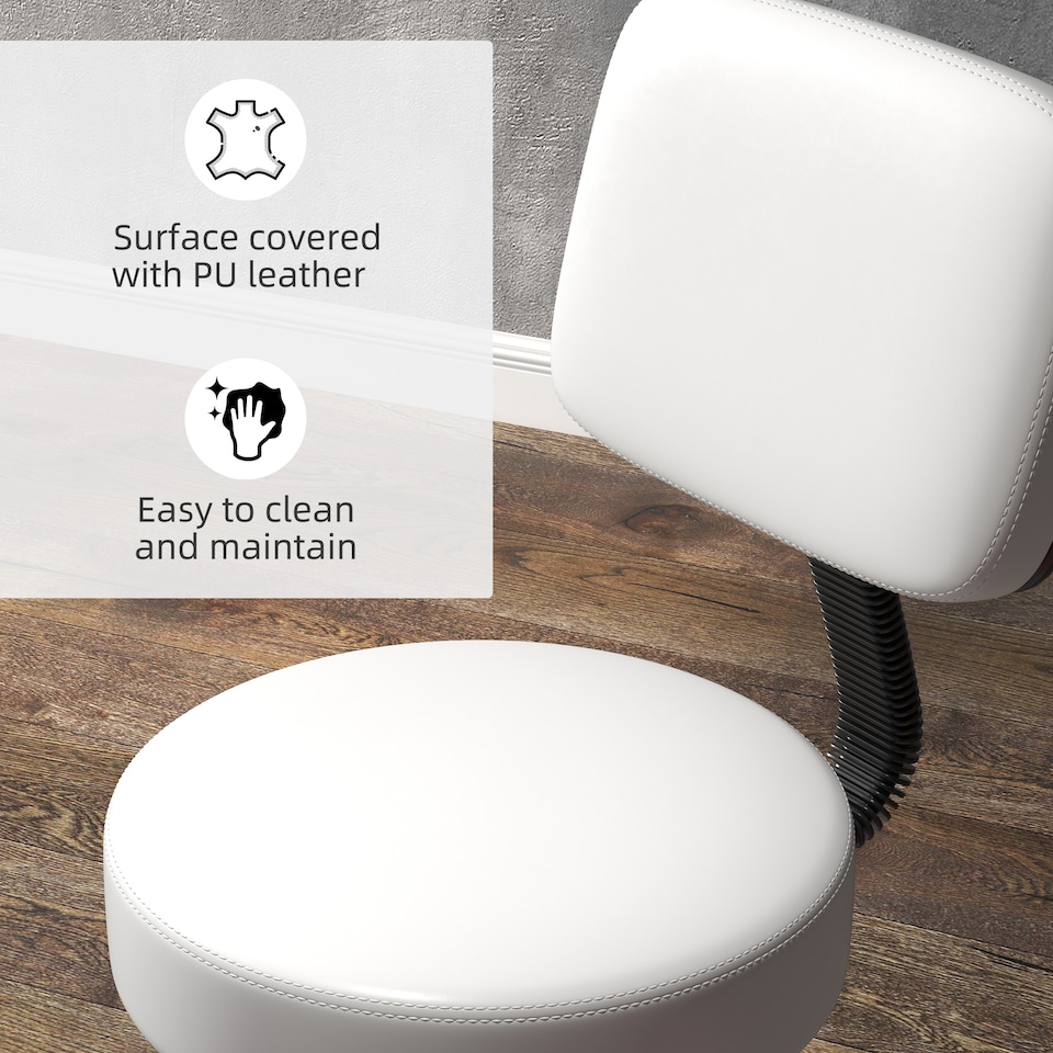 image 1 of HOMCOM Beautician's Swivel Salon Chair with Padded Seat Back 5 Wheels Adjustable Height Salon Hairdressers Tattoo Spa Rolling Cushion Professional 48cm White