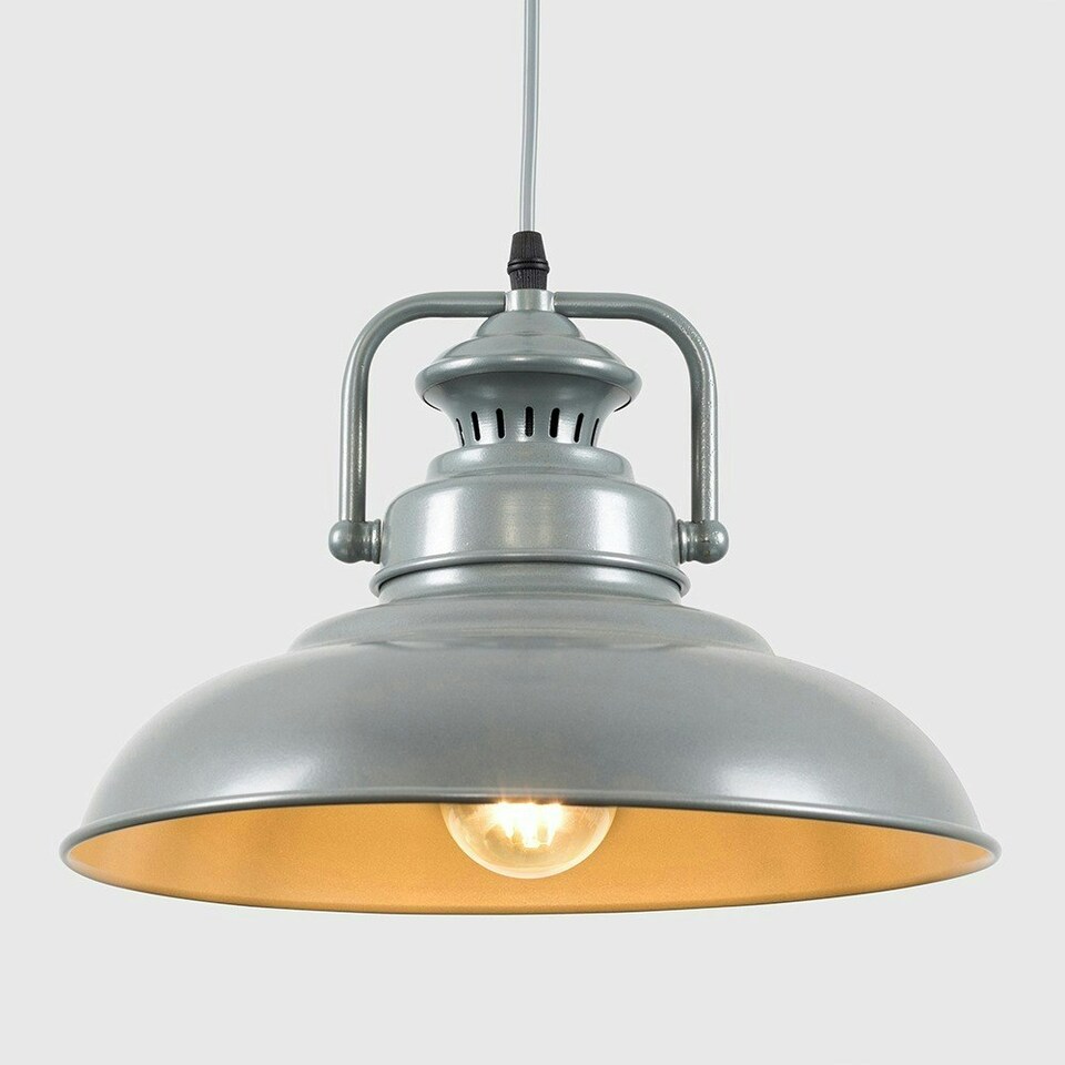 image 1 of ValueLights Industrial Style Satin Grey Metal Ceiling Pendant Light Fitting