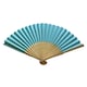 image 1 of Light Blue Paper Hand Held Bamboo and Wooden Fan