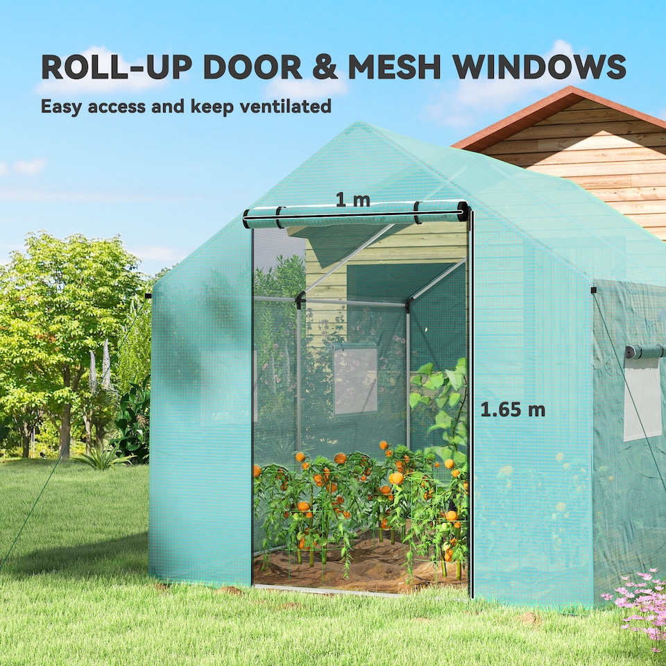 image 1 of Outsunny Tunnel Greenhouse with PE Cover, Wide Door, 2 x 3 m, Green | Green