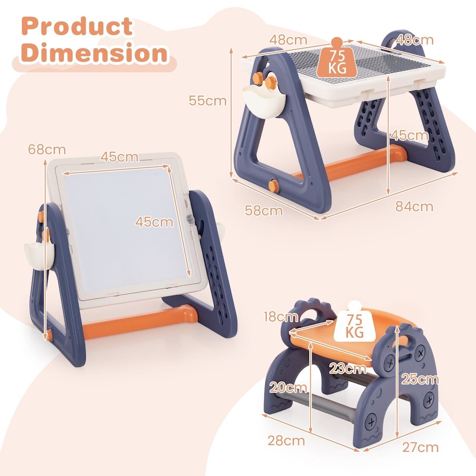 image 1 of COSTWAY 2-in-1 Kids Art Table & Easel with Desktop