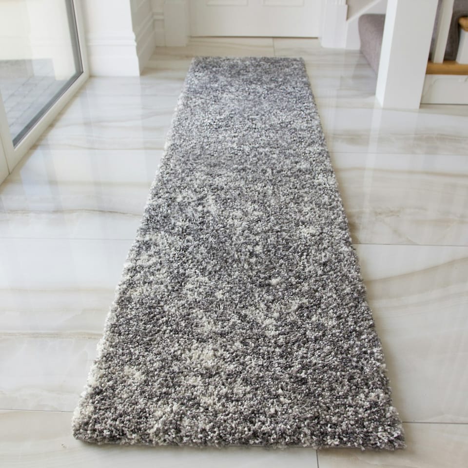 image 1 of KUKOON Silver Grey Mottled Shaggy Long Hallway Runner Rug 60cm x 240cm Grey