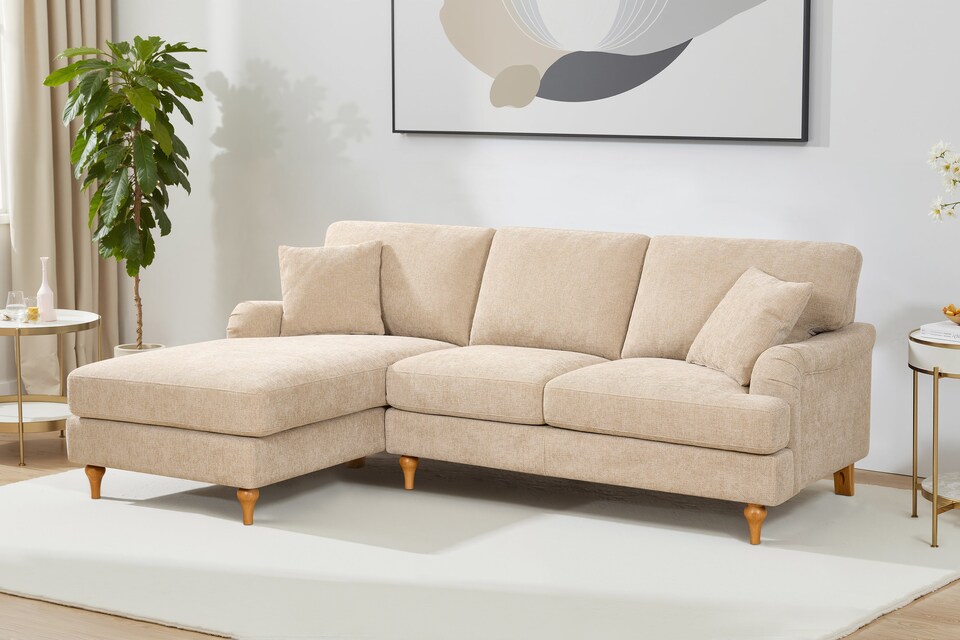 image 1 of Beige Textured Chenille Left Hand Facing Corner Sofa HAMILTON