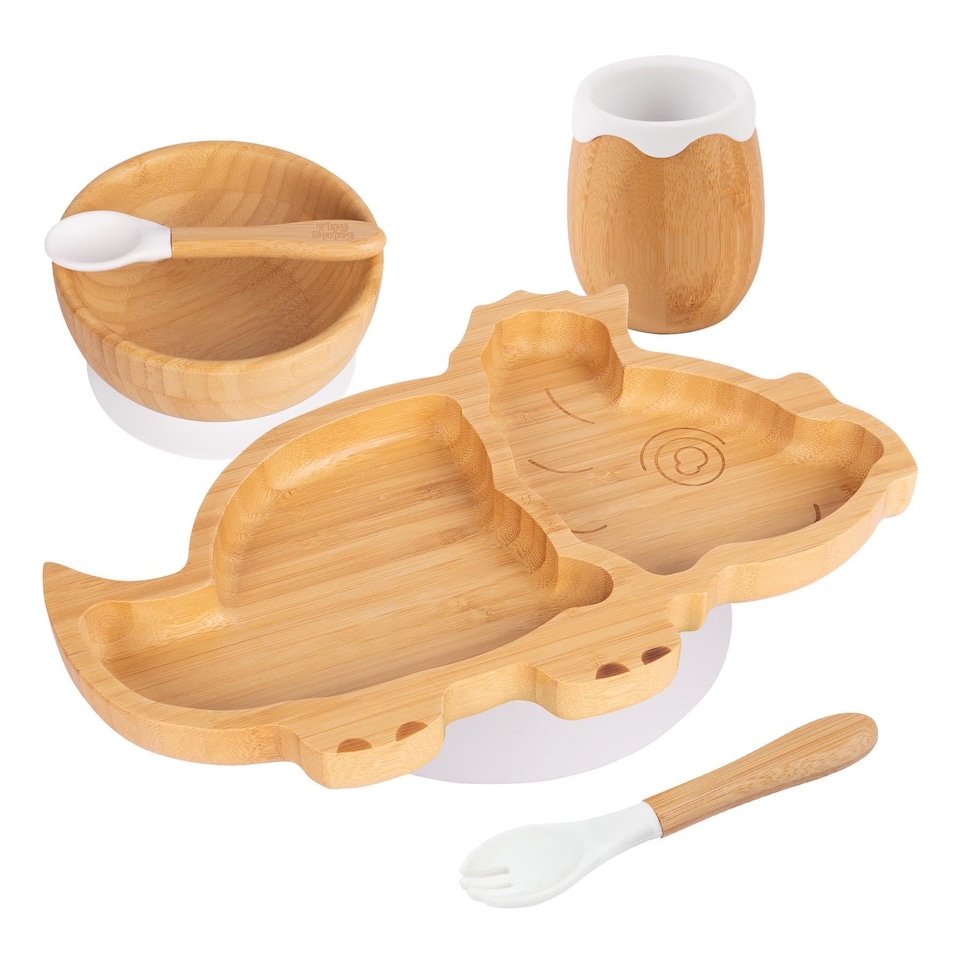 image 1 of Tiny Dining 5pc Bamboo Dinosaur Baby Weaning Set - White