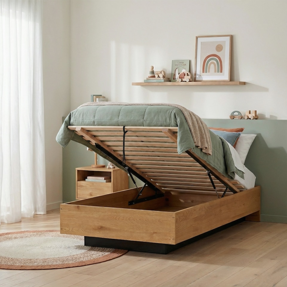 image 1 of Koping Single 3ft Gas Lift Ottoman Bed with Underbed Storage in Natural Pine