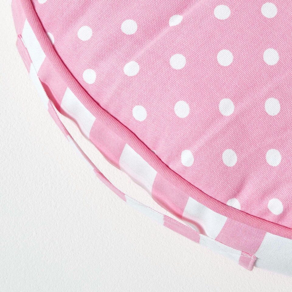 image 1 of Homescapes Pink Polka Dots & Stripes Round Floor Cushion