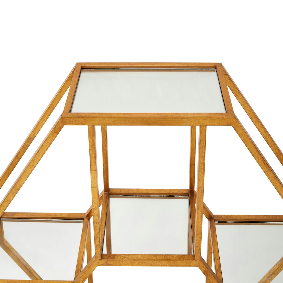 image 1 of Interiors by Premier Hexagonal Shelf Unit, Elegant Mirrored Storage Shelf Unit, Antique Luxe Design Decorative Wall Unit Gold
