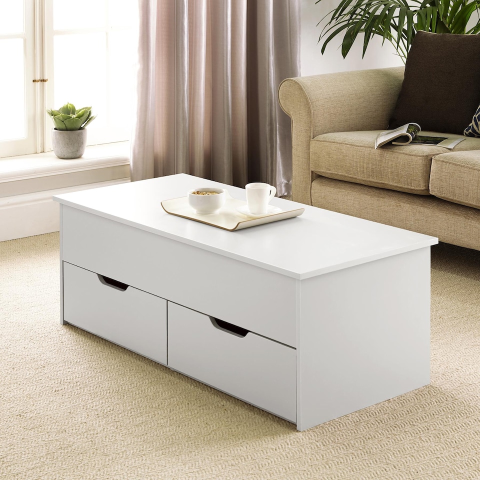 image 1 of Wooden Coffee Table With Lift Up Top and 2 Large Storage Drawers Bruges | White