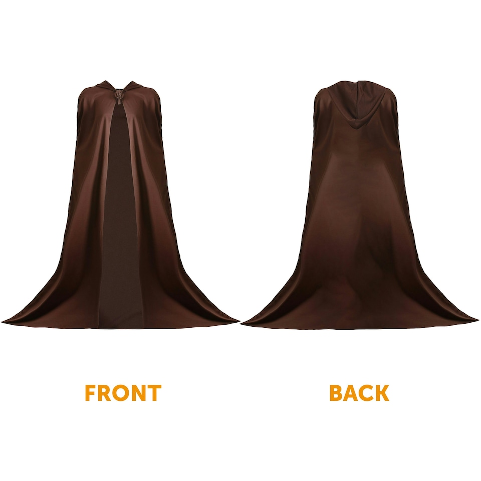 image 1 of Brown Hooded Cape 50" – Viking, Warrior, Trolls, Jedi Fancy Dress – One Size Fits Most N/A | One Size