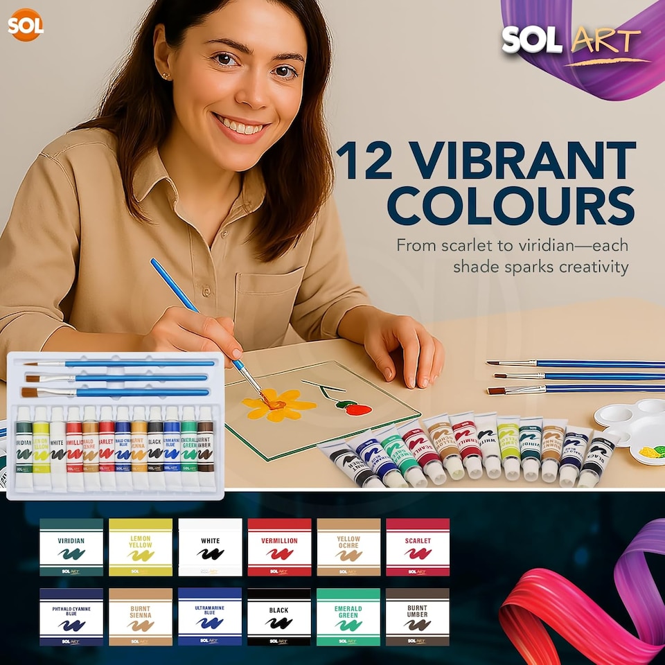 image 1 of 12pc Glass Paint Set with Palette & 3 Brushes – Vibrant Paints for Glass, Jars, Mirrors, Frames, Candle Holders & Creative Crafts