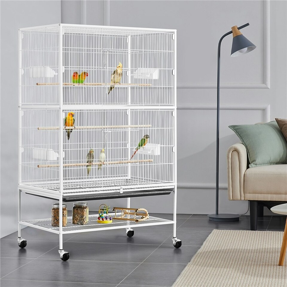 image 1 of Yaheetech 132 cm Tall Large Parrot Cage Rolling Metal Bird Cage White