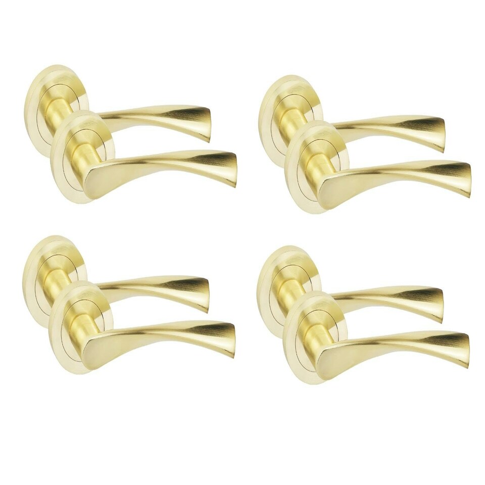 image 1 of Golden Grace 4 Pair Astrid Design Door Handles Satin Brass Finish with Spindle and Fixings Grey
