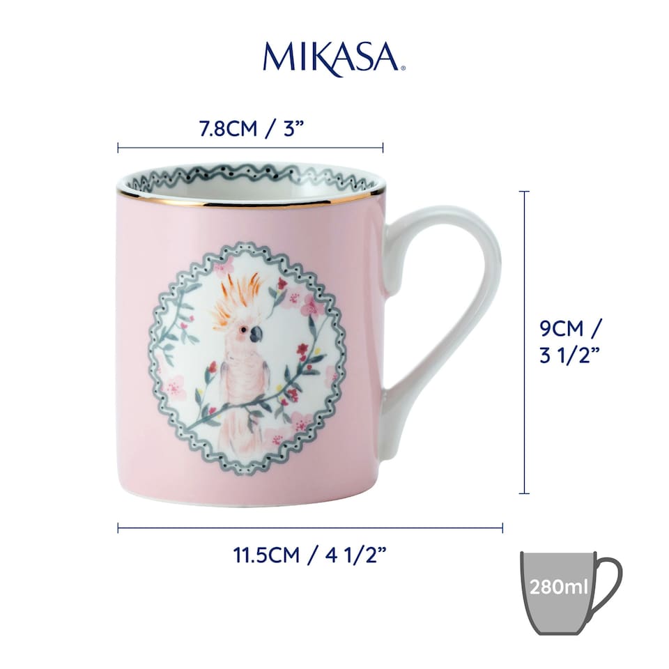 image 1 of Mikasa Cockatoo Straight-Sided Porcelain Mug, 280ml | Pink