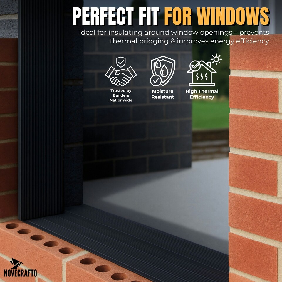 image 1 of Insulated Cavity Closer EPS 50–100mm Adjustable – 5 Pack (1.2m Each, 6m Total) for Window Openings & Door Frames – Silver, Energy Efficient