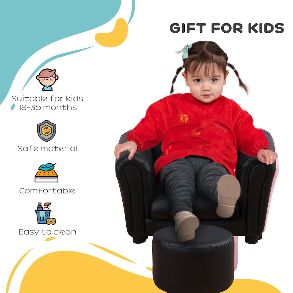 image 1 of HOMCOM Kids Sofa Set Toddler Chair Children Couch Seating Armchair w/ Footstool Black