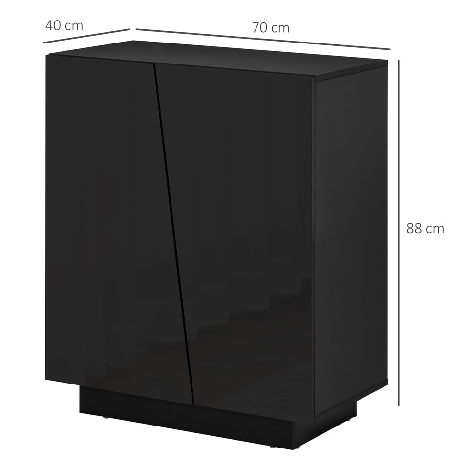 image 1 of HOMCOM High Gloss Storage Cabinet, Freestanding Storage Cupboard with Adjustable Shelves for Living Room, Bedroom, Hallway, Black
