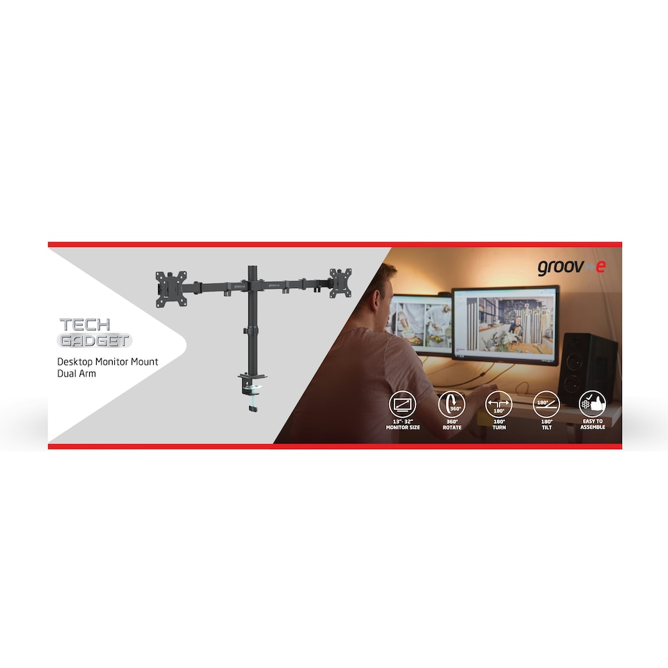 image 1 of Groov-e GVPC26BK Dual Monitor Mount for 13" - 32" Screens