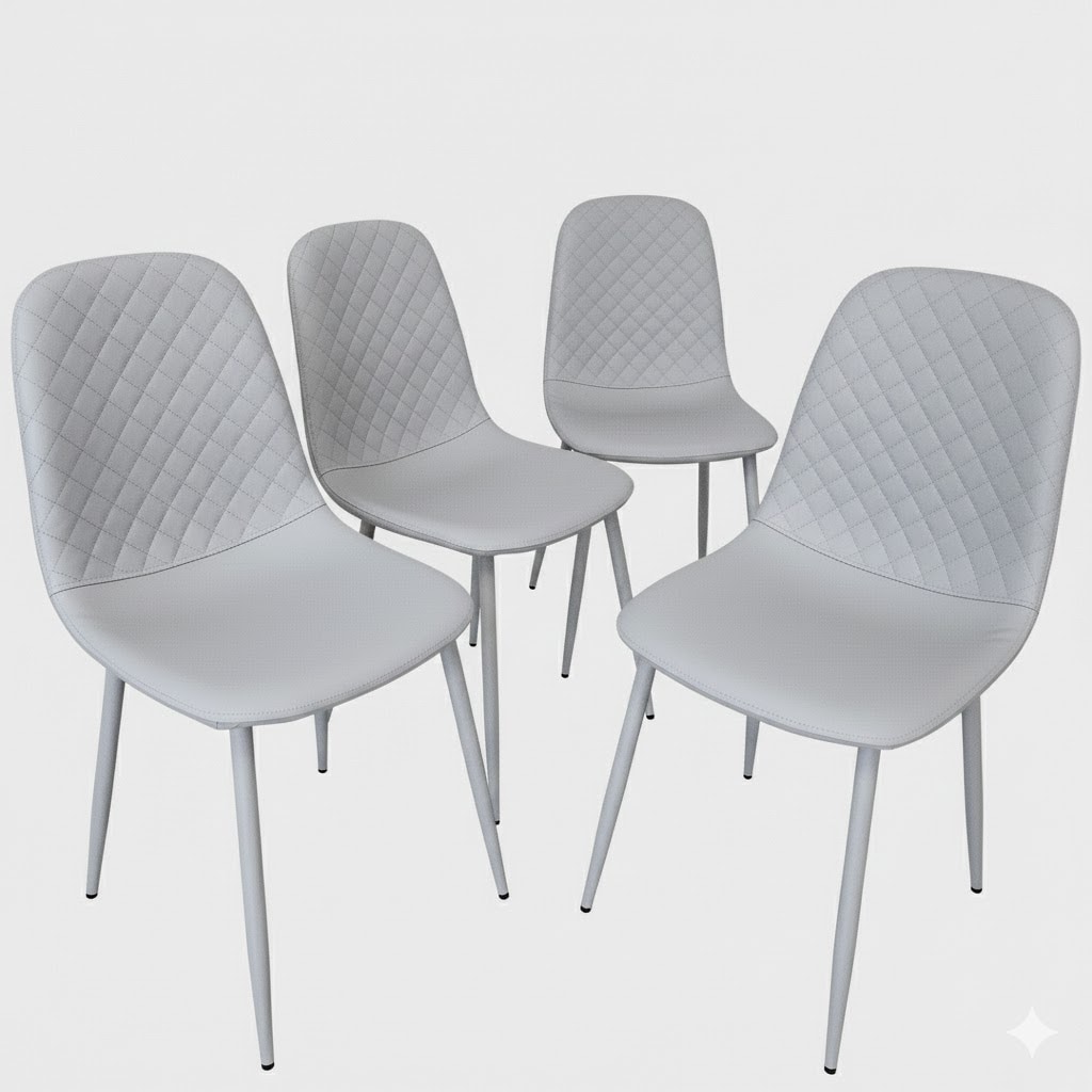 Dining Chairs Set Of 4 Faux Leather Padded Gem Grey Kitchen Dining Room