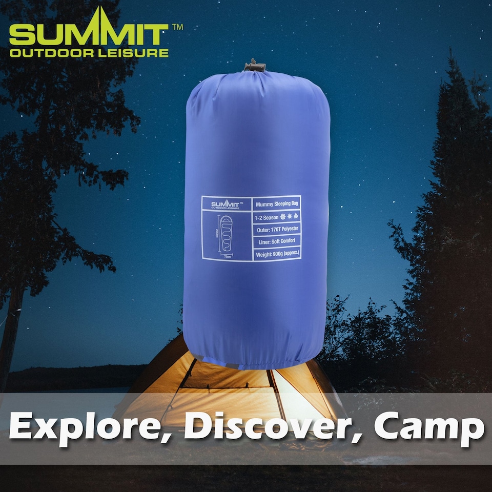 image 1 of vfm-estore Mummy Sleeping Bag Single Camp Blue - 2‑Season, Lightweight 900g