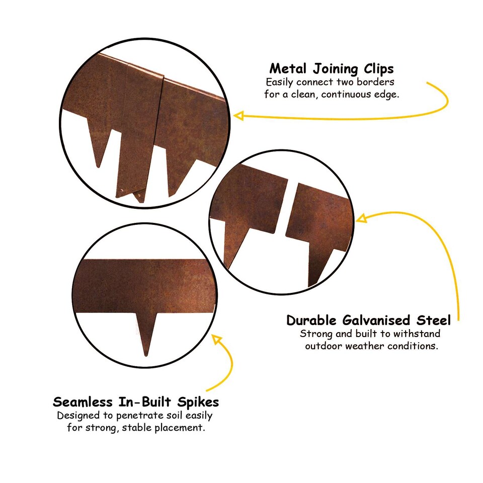 image 1 of Metal Garden Border Edging 1m Panels 20cm High - Set of 5 with Pegs | Bronze | Rust