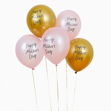 Pink & Metallic Gold Happy Mother's Day Latex Balloons 30cm 12 in - Pack of 5 | Pink
