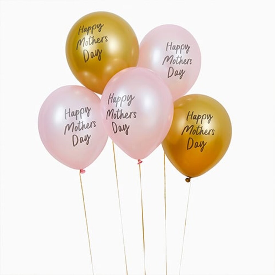 image 1 of Pink & Metallic Gold Happy Mother's Day Latex Balloons 30cm 12 in - Pack of 5 | Pink