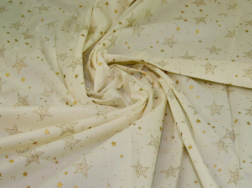 Cream Metallic 100% Cotton Fabric for Bag Making, Dressmaking, Quilting, 140cm / 55" Wide - per metre