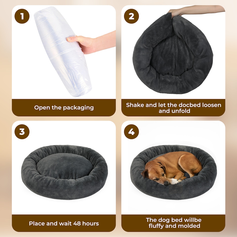 image 1 of Skylos Small Dog Bed Donut Cushion Soft Plush Calming Washable Pet Bed | Grey | 60 x 45cm | One Size