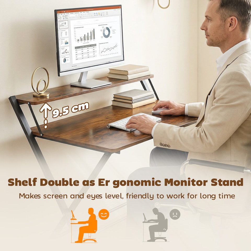 image 1 of HOMCOM Folding Desk with 2-Tier Shelf for Home Office | Black