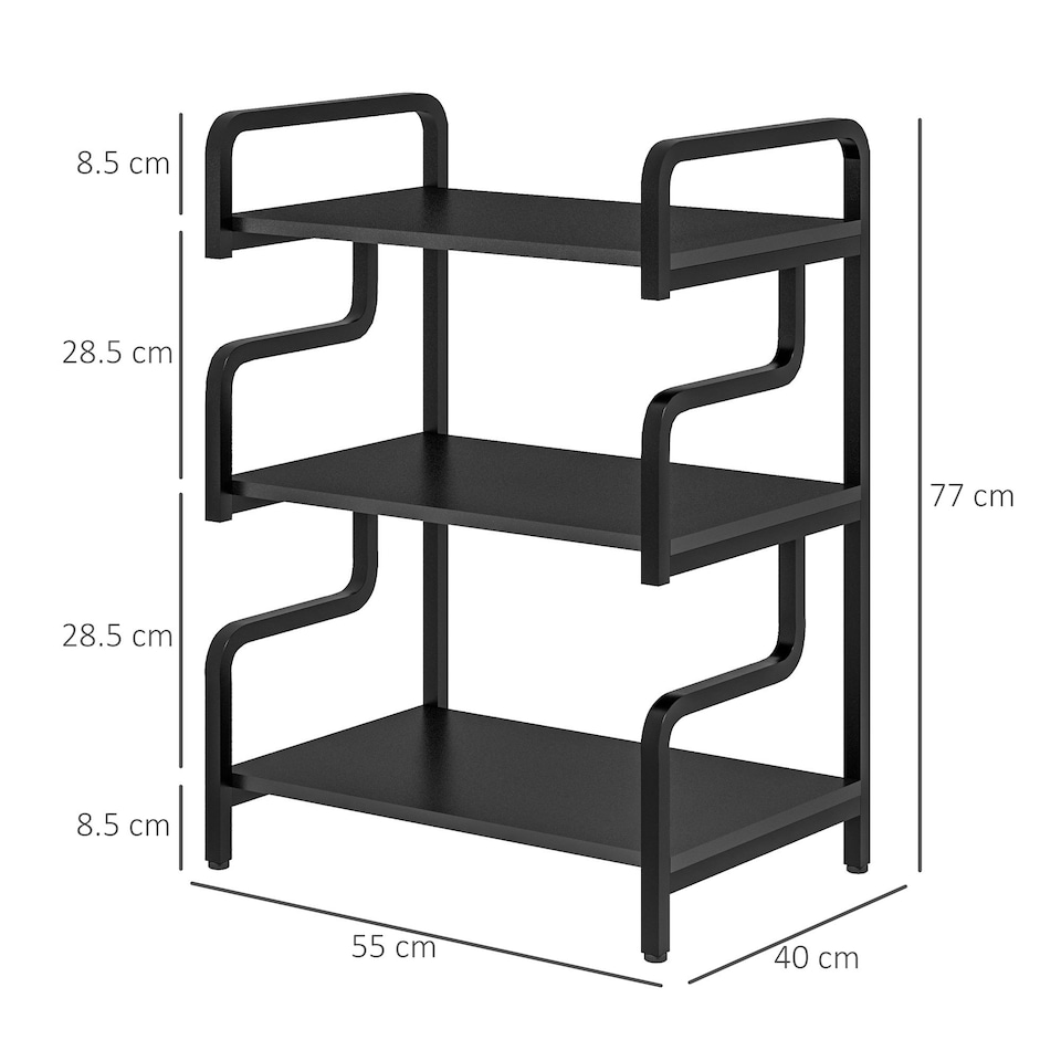 image 1 of HOMCOM 3-Tier Storage Shelf, Metal Shelves for Storage for Home Office, Black