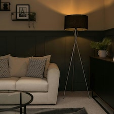 ValueLights Camden Chrome Tripod Floor Lamp Black Shade & Bulb | Black