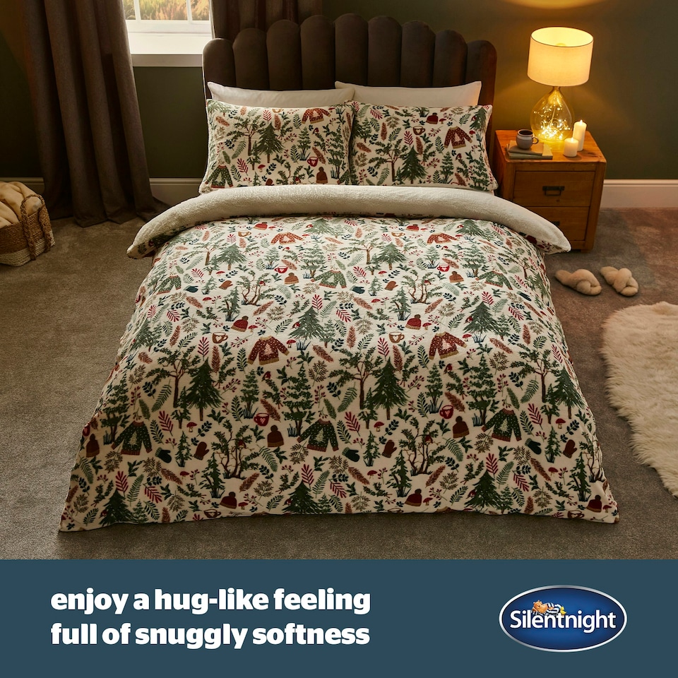 image 1 of Silentnight Winter Wonderland Teddy Fleece Duvet Set, Single, Supersoft Cosy Duvet Cover with Pillowcase Included
