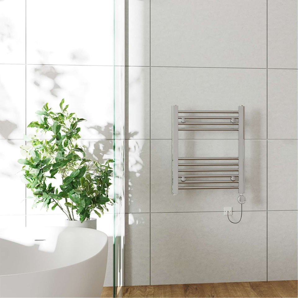 image 1 of Zennor - Chrome Electric Towel Rail H600mm x W500mm Straight 200w Thermostatic