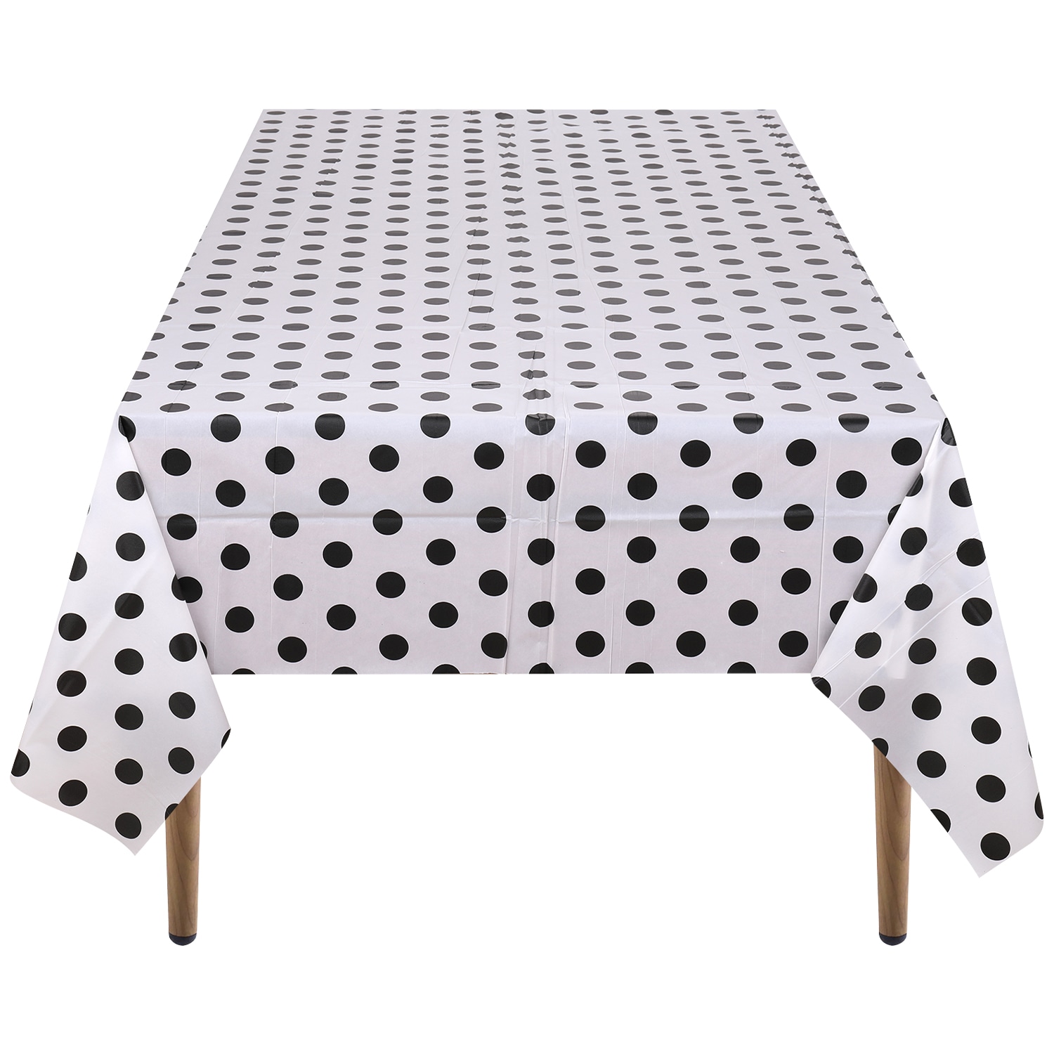 Neel Blue Black Polka Dot Tablecloth, Plastic Table Cover, 137cm x 274cm in White | Size: 137 cm x 274 cm