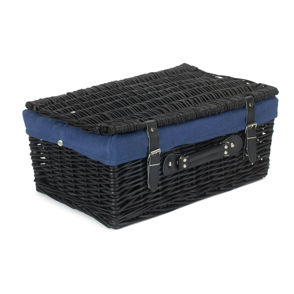 image 1 of 46cm Empty Willow Wicker Picnic Basket with Lining Blue | Blue | One Size