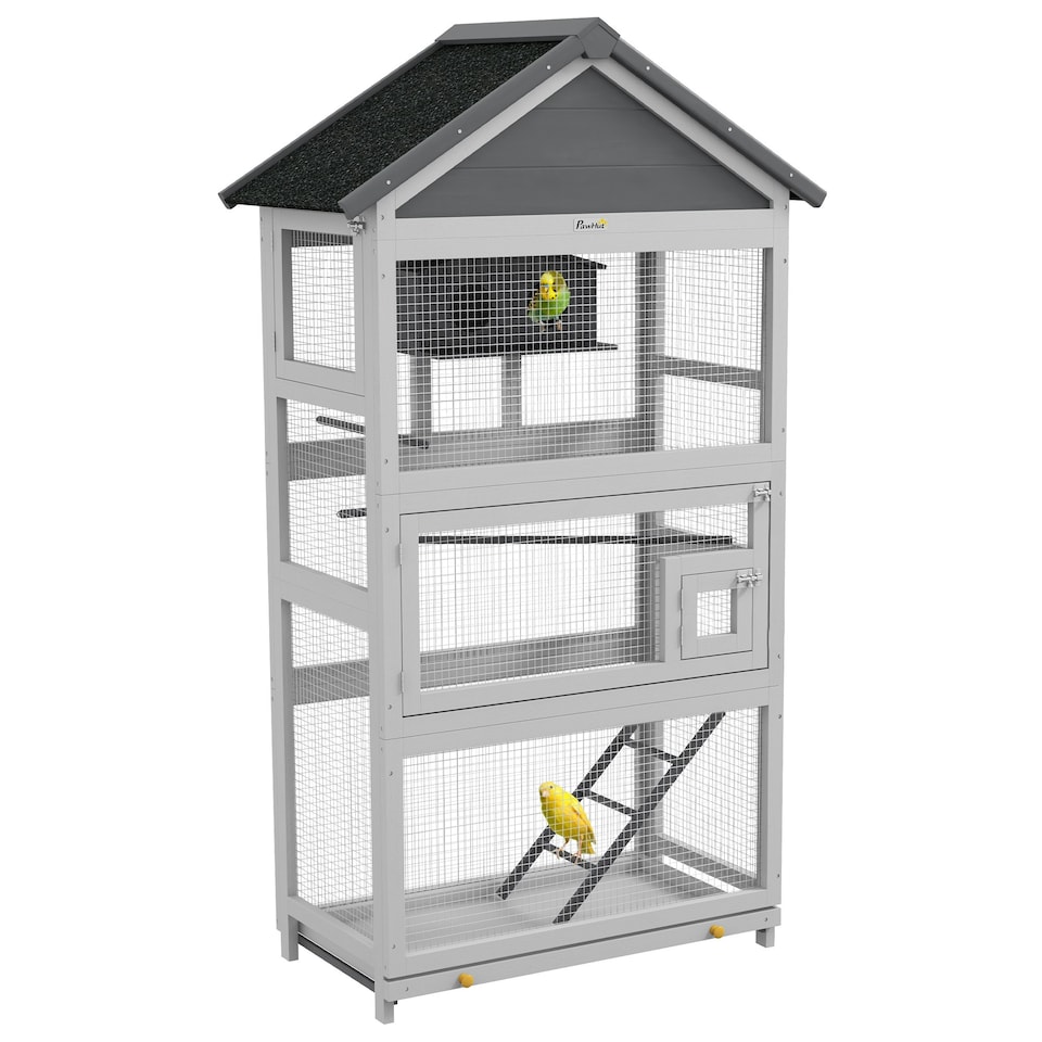 image 1 of PawHut Bird Cage w/ Stands for Finches, Parakeets, Small Birds - Grey