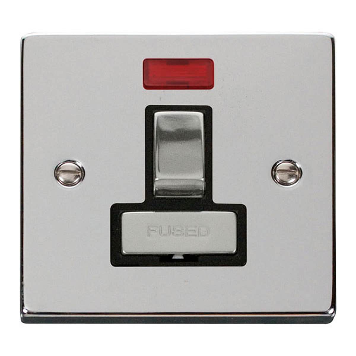 SE HOME Polished Chrome 13A Fused Ingot Connection Unit Switched With Neon Chrome Polished Chrome