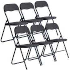 6 Pc Folding Lightweight Chair Set Portable Metal Frame PVC Velvet Ribcord Seats | Multi | Dark Grey